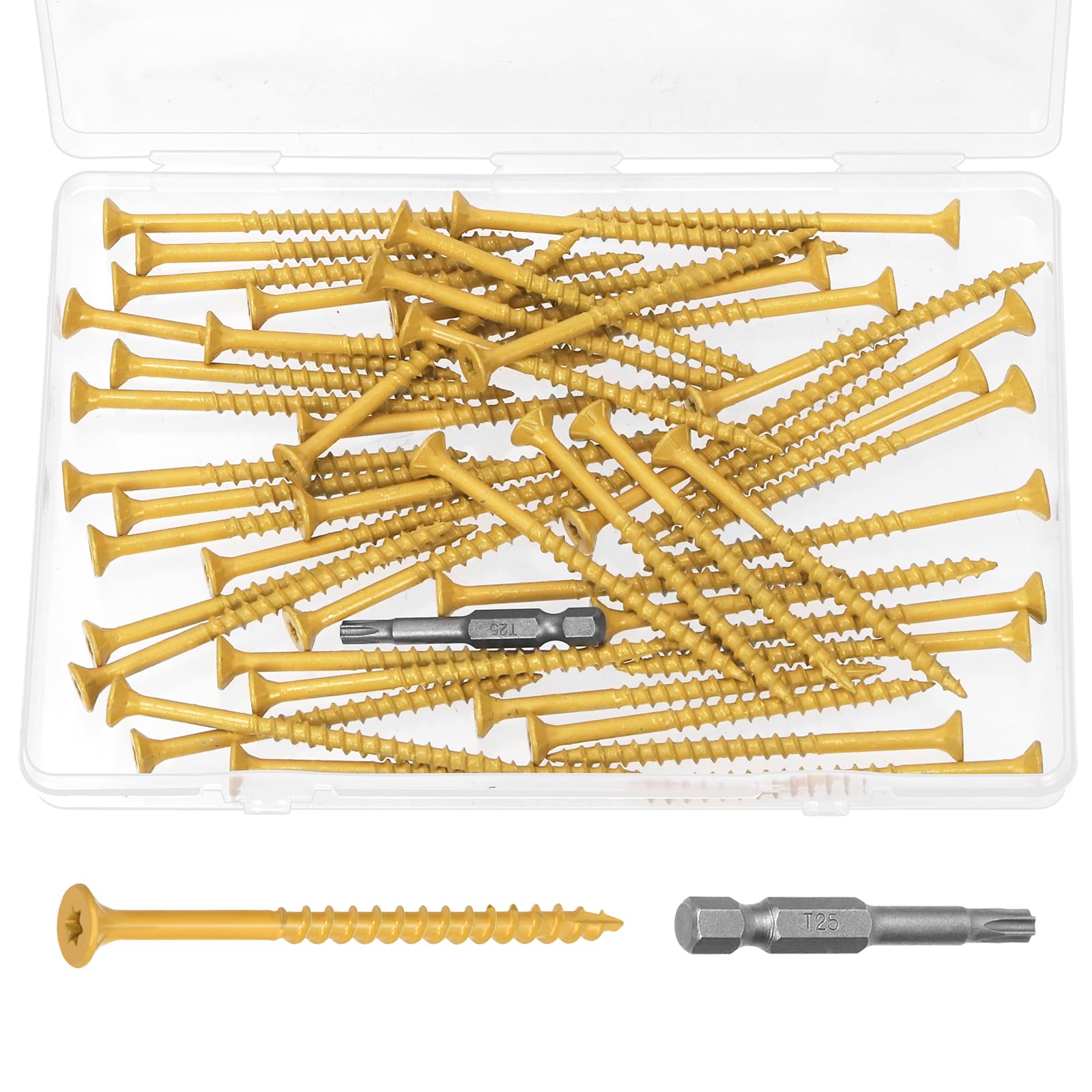 Wokape 51PCS #10 x 3 In Wood Screw Assortment Kit, T25 Torx/Star Drive Deck Screws Flat Head Decking Screws Tan Heavy-Duty Outdoor Deck Long Screw Set for Timber/Log/Landscaping Wood