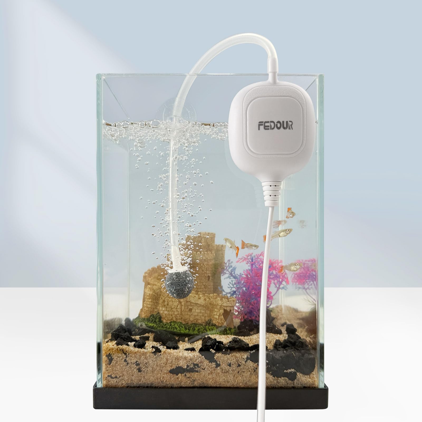 FEDOUR Nano cicha pompka powietrza do akwarium, mini pompka powietrza do akwariów, pompa tlenowa do akwariów do 80 l Betta, akwarium nano