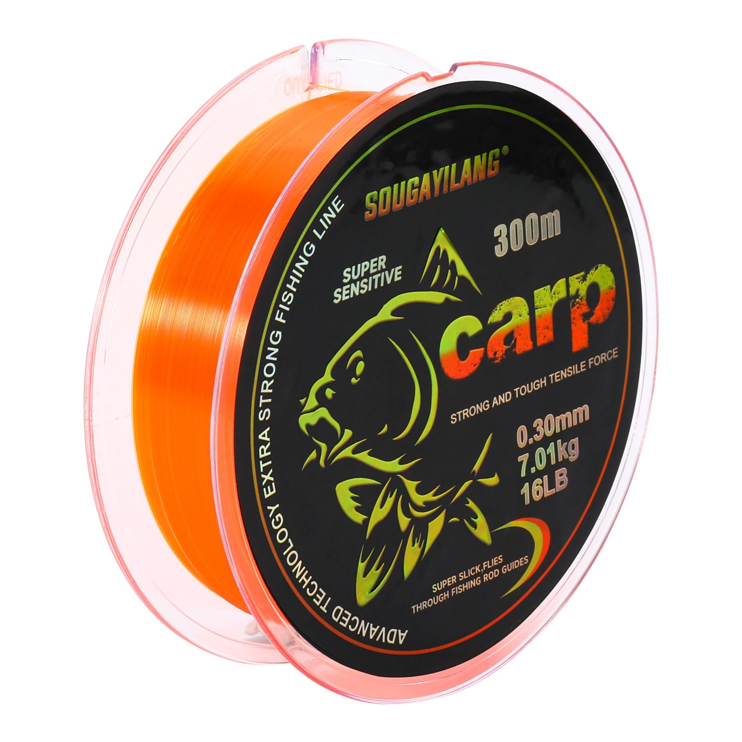 Yun Nong Fluorescent Carp Fishing Line - Fast Sinking Monofilament, 300m/1000m (0.28/0.30/0.33/0.35/0.40mm) for Low-Light Freshwater Fishing
