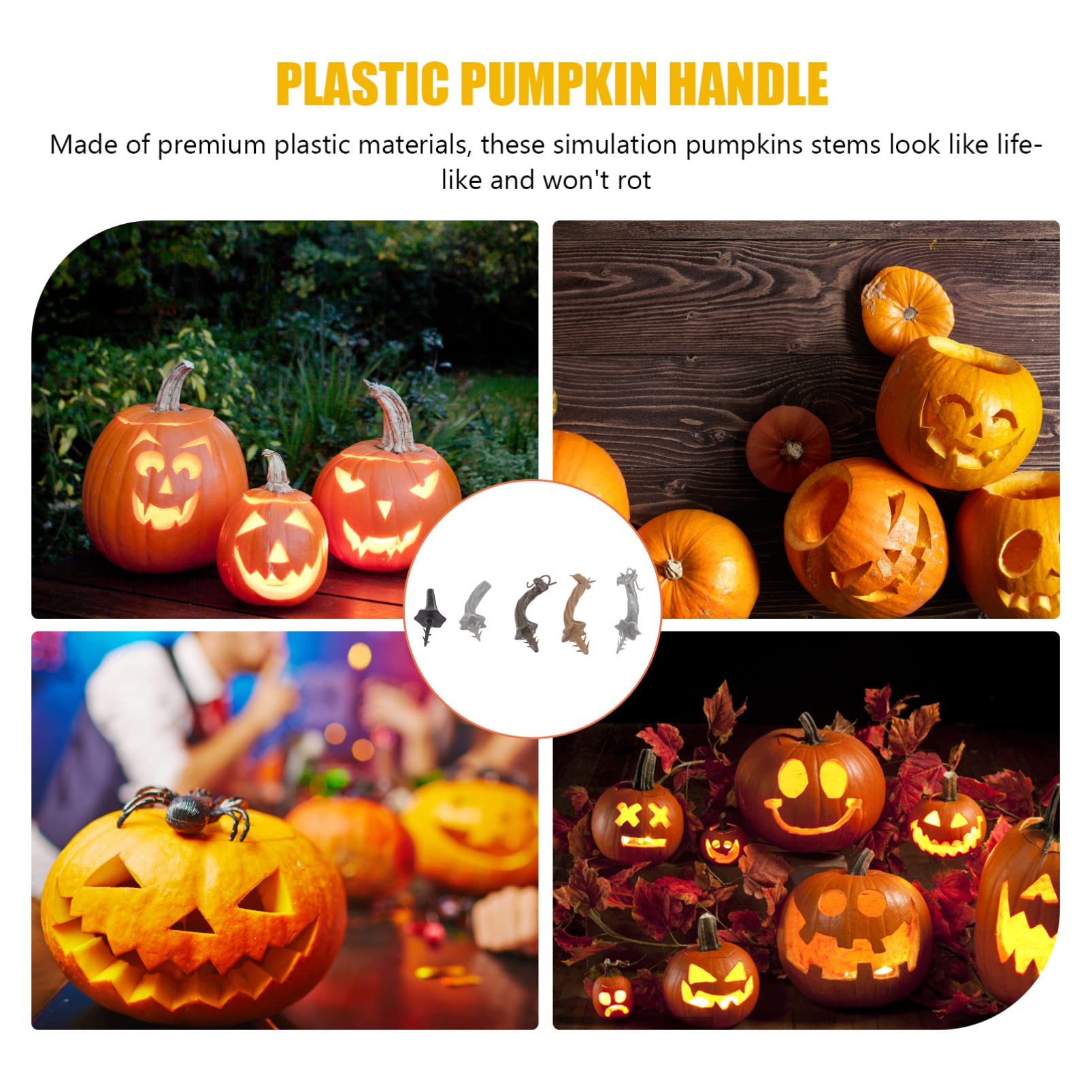 jojofuny 50 Piezas Tallos de Calabaza de Halloween Cabeza de Calabaza de Plástico DIY Suministro de Calabaza Halloween Cabez de Calabaza Artificial para Halloween Acción de Gracias Cosecha