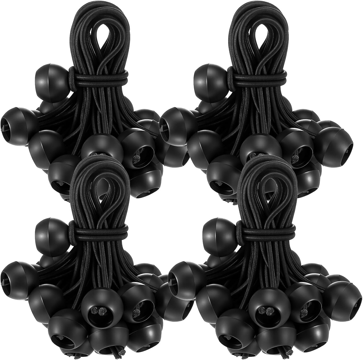 120 Pcs Ball Bungee Cords, Black Tarp Tie Downs Bungee Cords Heavy Duty Ball Bungees Cord Tarp Straps with Balls for Camping Canopy Shelter Tent Poles UV Resistant