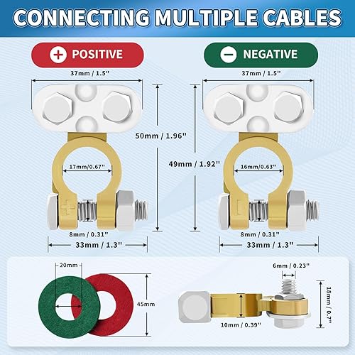 Miniatura 2 de Conectores de Terminales de Batería 2 Pares, Terminales de Batería de Latón, Terminal de Batería de Automóvil Positivo Negativo Conectores de