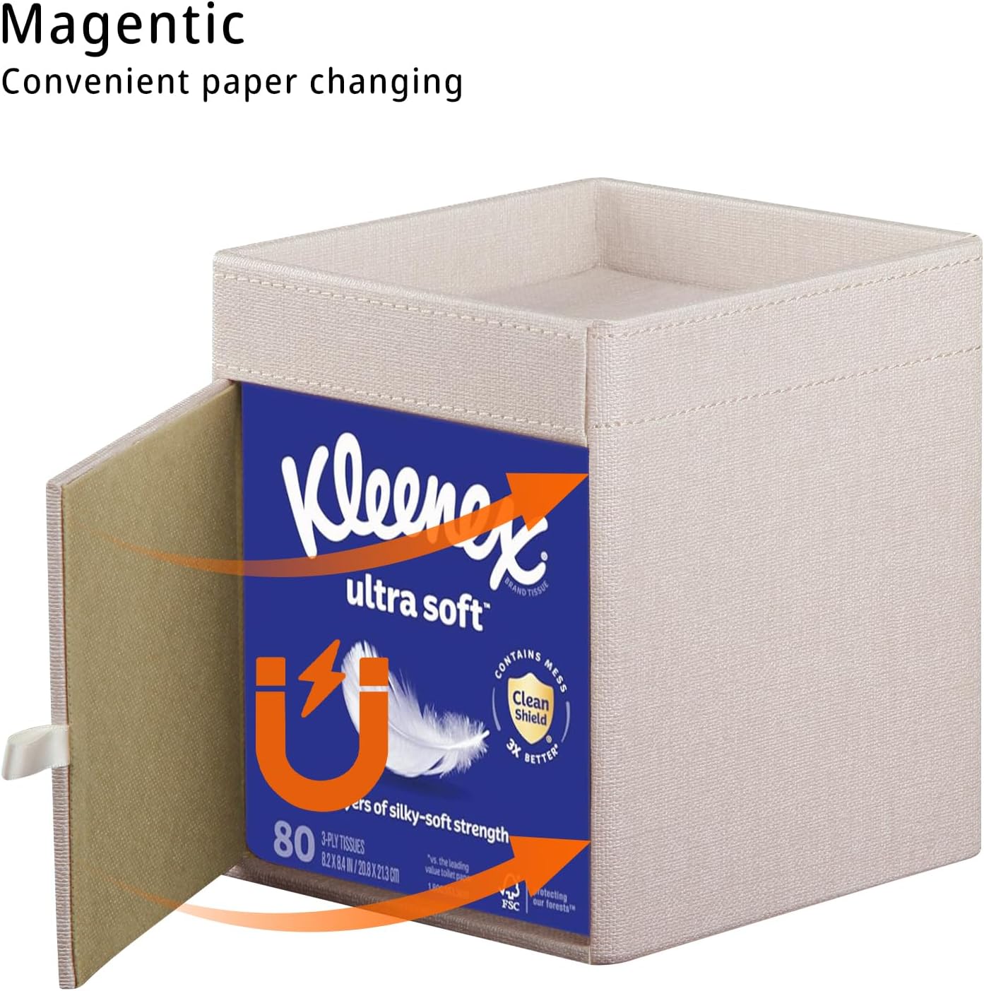 Square PU Leather Tissue Box Cover with Top Storage Tray,Tissues Dispenser