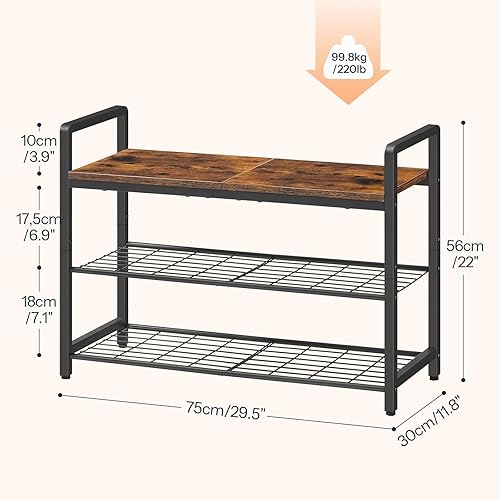 Miniatura 3 de HOOBRO Banco de zapatos, banco de entrada de 3 niveles, banco de almacenamiento de zapatos de 29.5 pulgadas de largo con asas de metal, organizador