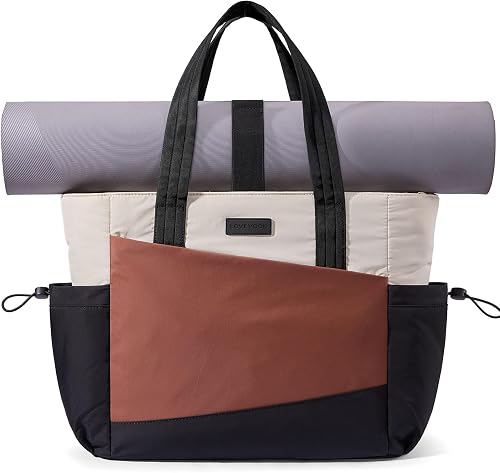 LOVEVOOK Gym Tote Bag for Women, Puffy Yoga Mat Bag with Large Cup Holder & Wet 