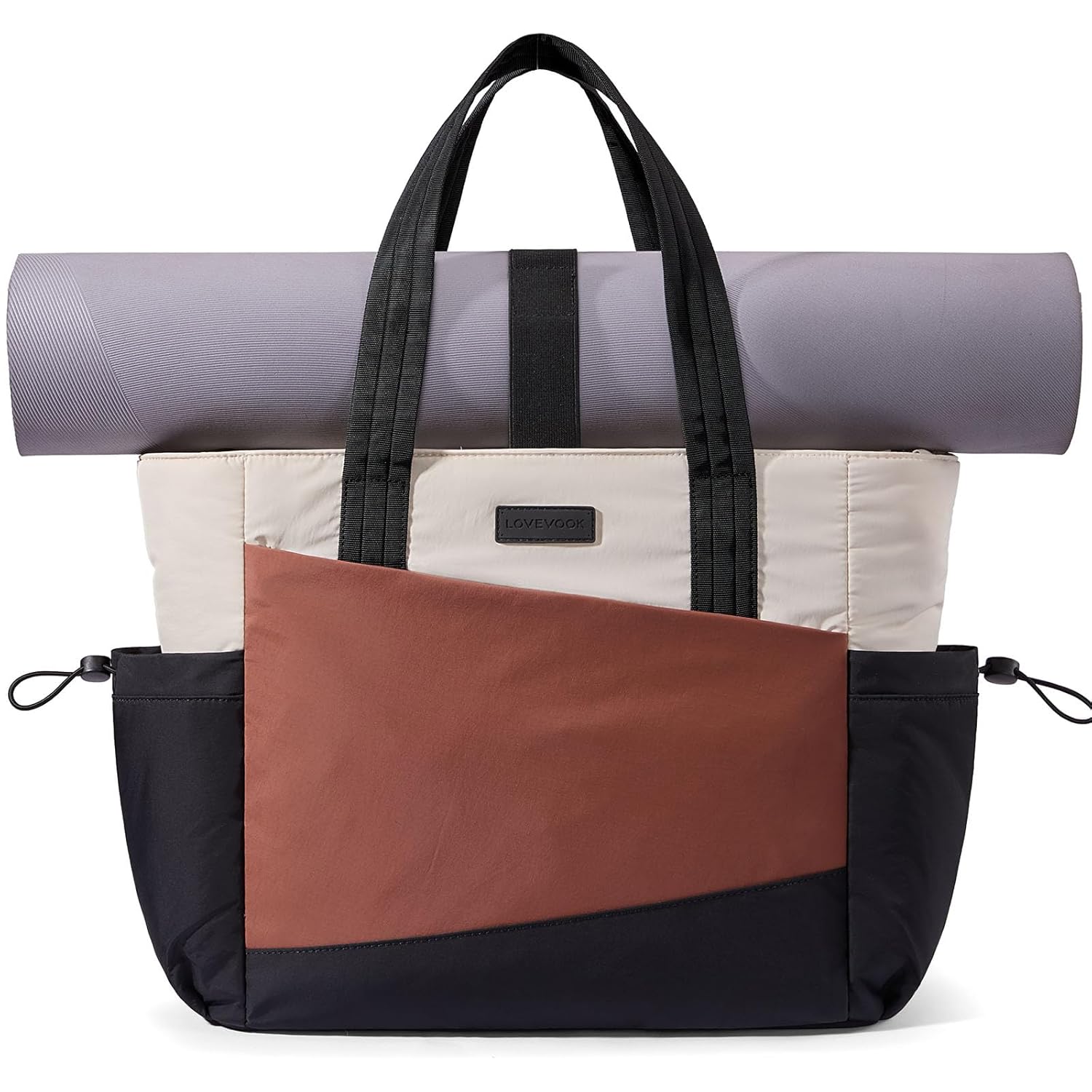 LOVEVOOK Gym Tote Bag for Women Puffy Yoga Mat Bag with Large Cup Holder Wet Pocket Work Nurse