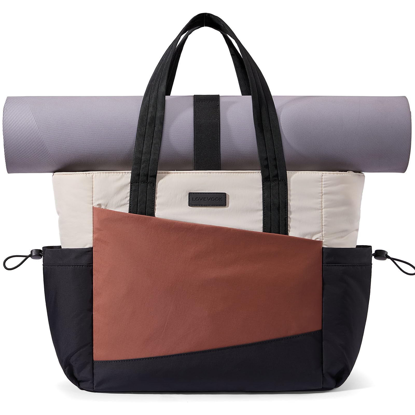 LOVEVOOK Gym Tote Bag for Women Puffy Yoga Mat Bag with Large Cup Holder Wet Pocket Work Nurse