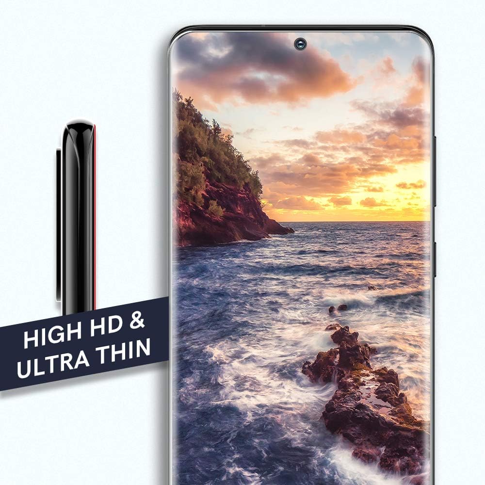 EGV 2 Pack Screen Protector Compatible with Samsung Galaxy S20 Ultra, Tempered Glass, Fingerprint Unlock Compatible, Easy to Install, Case Friendly