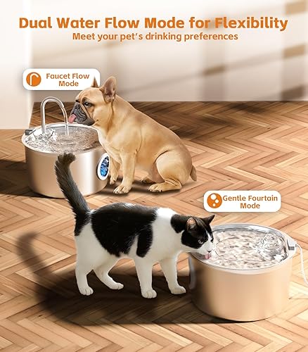 Miniatura 7 de Fuente de agua para gatos de acero inoxidable de 108 oz3.2 L, fuente de agua automática para mascotas para gatos y perros, fuentes de metal ultra
