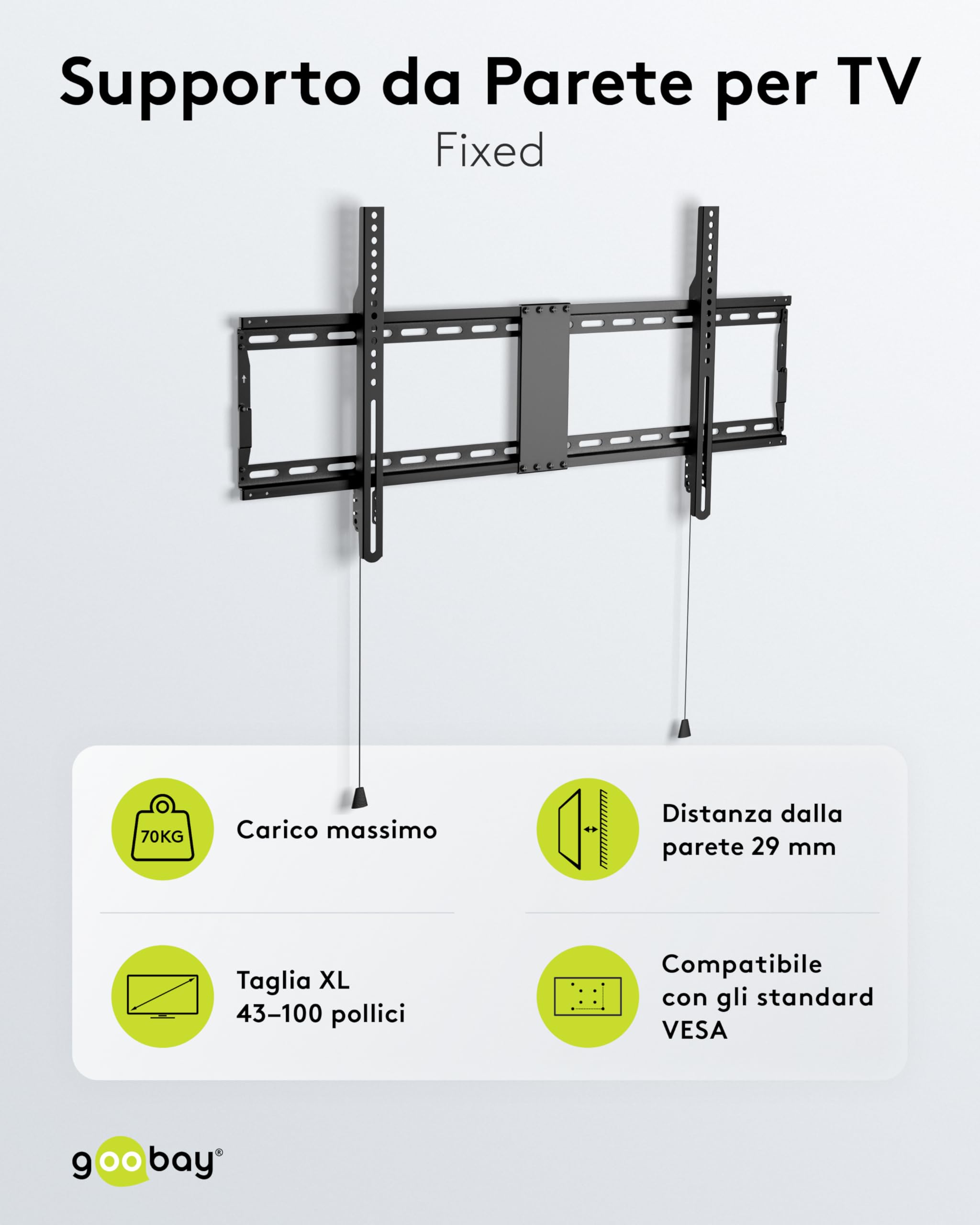 goobay Supporto TV Parete Fisso 43-100 Pollici Ultra-Piatto 29 mm VESA 600x400 70 kg