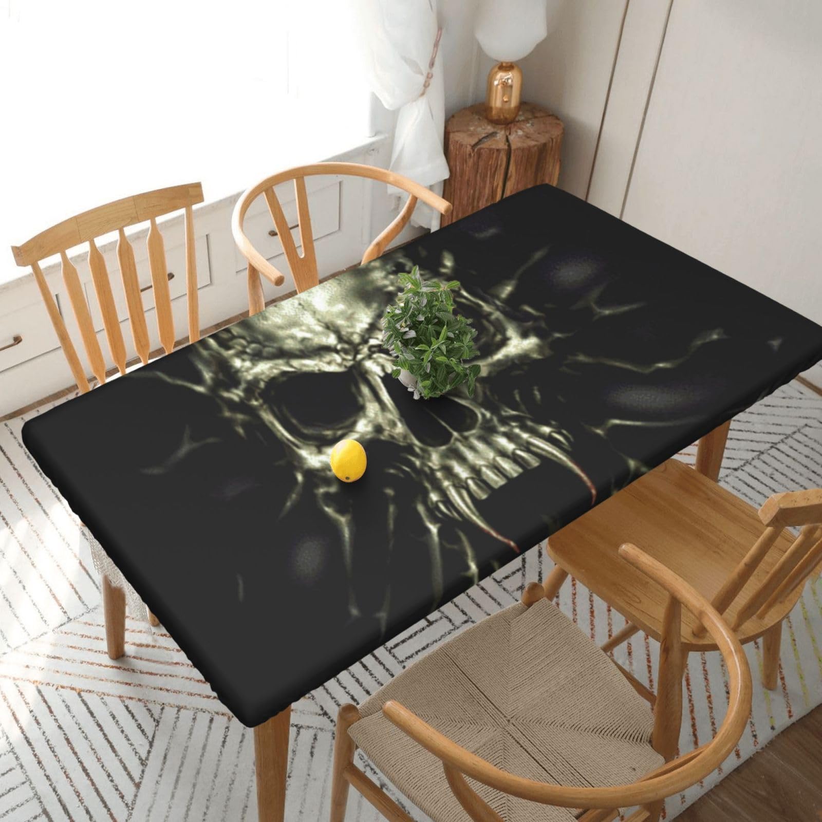 BNVSADC Scary skull Printed 5FT Tablecloth Polyester Kitchen Water Resistant Table Cloth Dining Table Decoration Table Covers, 152x76 CM