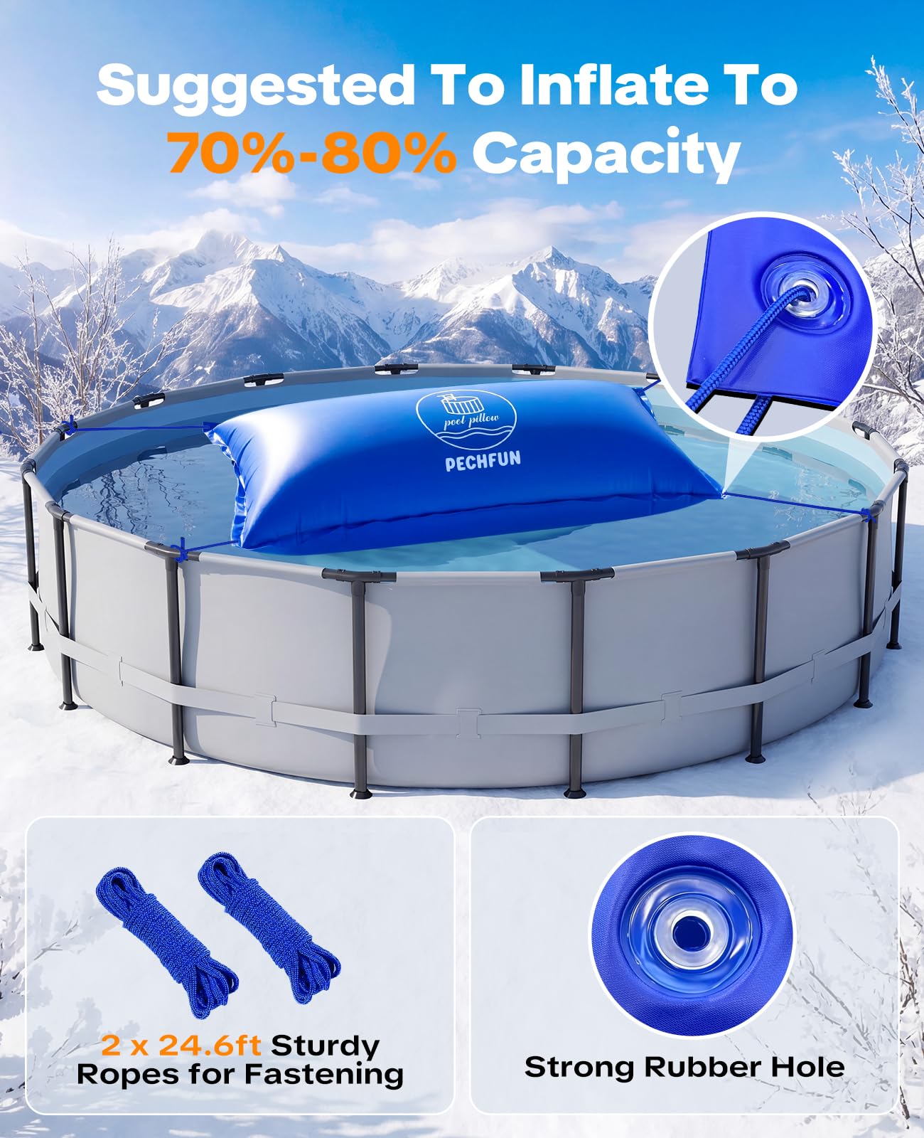 Coussin Piscine Hivernage, 120×240cm Coussin Hivernage Piscine Hors Sol, avec Valve de Sécurité et Double Couture, Kit de réparation Inclus