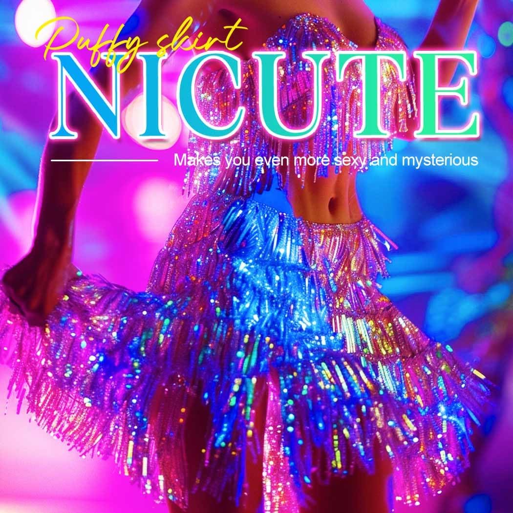 Nicute Big Sequin Skirt Sparkly Mermaid Sequin Skirt Belly Dance Skirt Rave Costume for Women