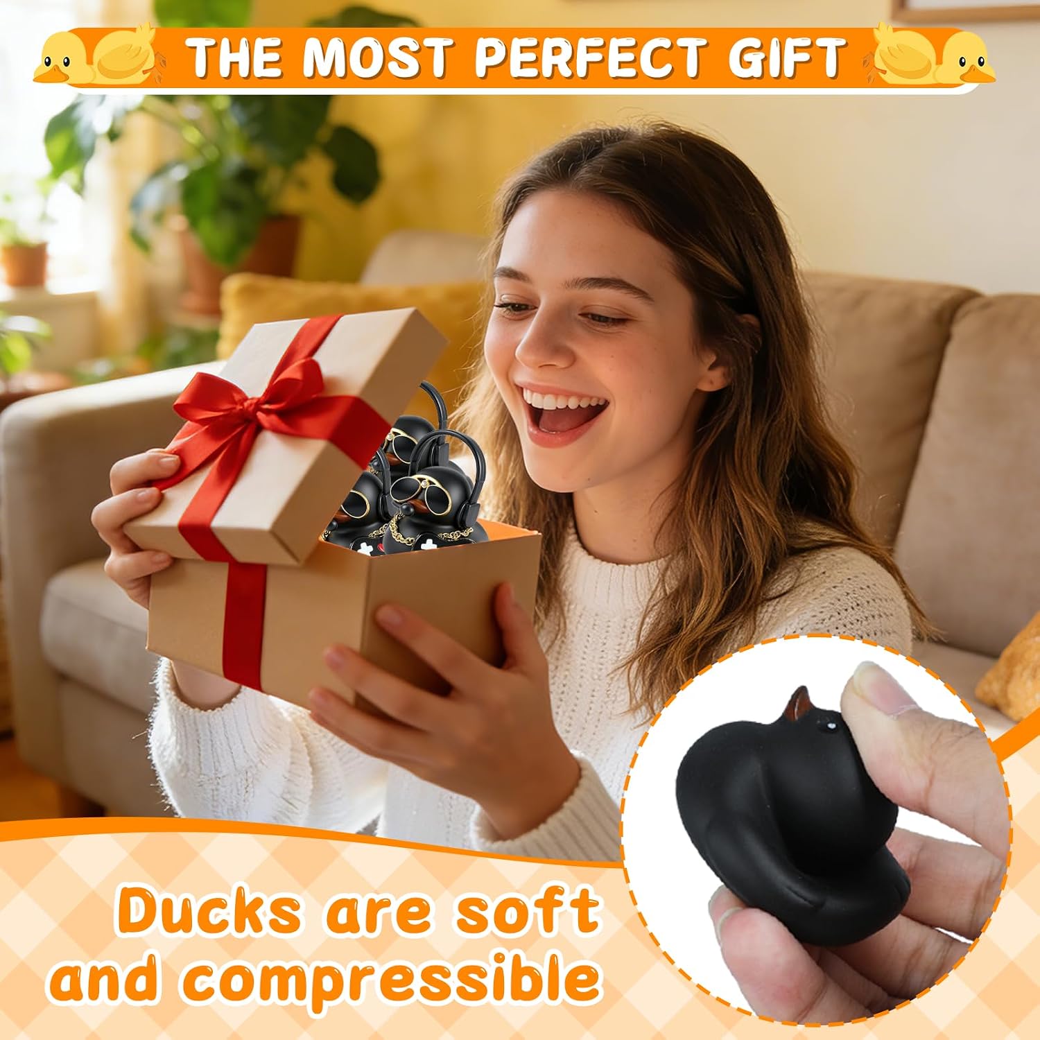 1PCS Mini Rubber Ducks, Black Duck Little Ducks with Black Headset, Game Console, Necklace and Gold Sunglasses, Dashboard Decorations for Car Office Desk