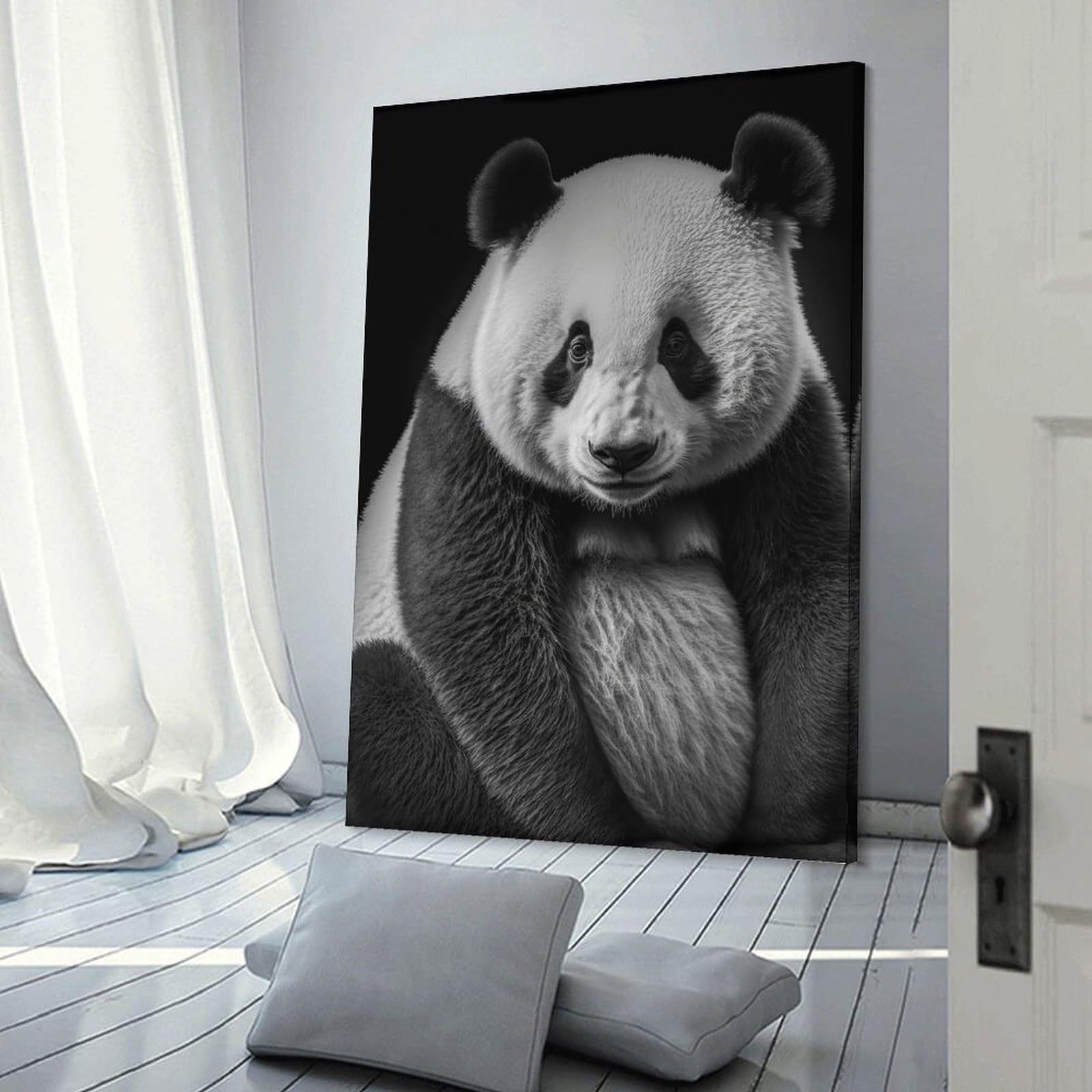 Junmoney Hanging Wall Art Portrait of A Panda, 20x30inch(50x75cm), for Small Homes, Bedrooms Or Open Spaces, Wall Decor with Flexible Room Appeal