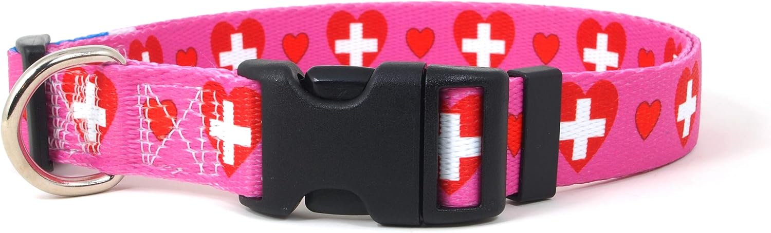 I Love Switzerland Dog Collar | Great for Swiss Holidays, Special Events, Festivals, Parades and Every Day Strong | USA Made | XSmall Small Medium Large XLarge