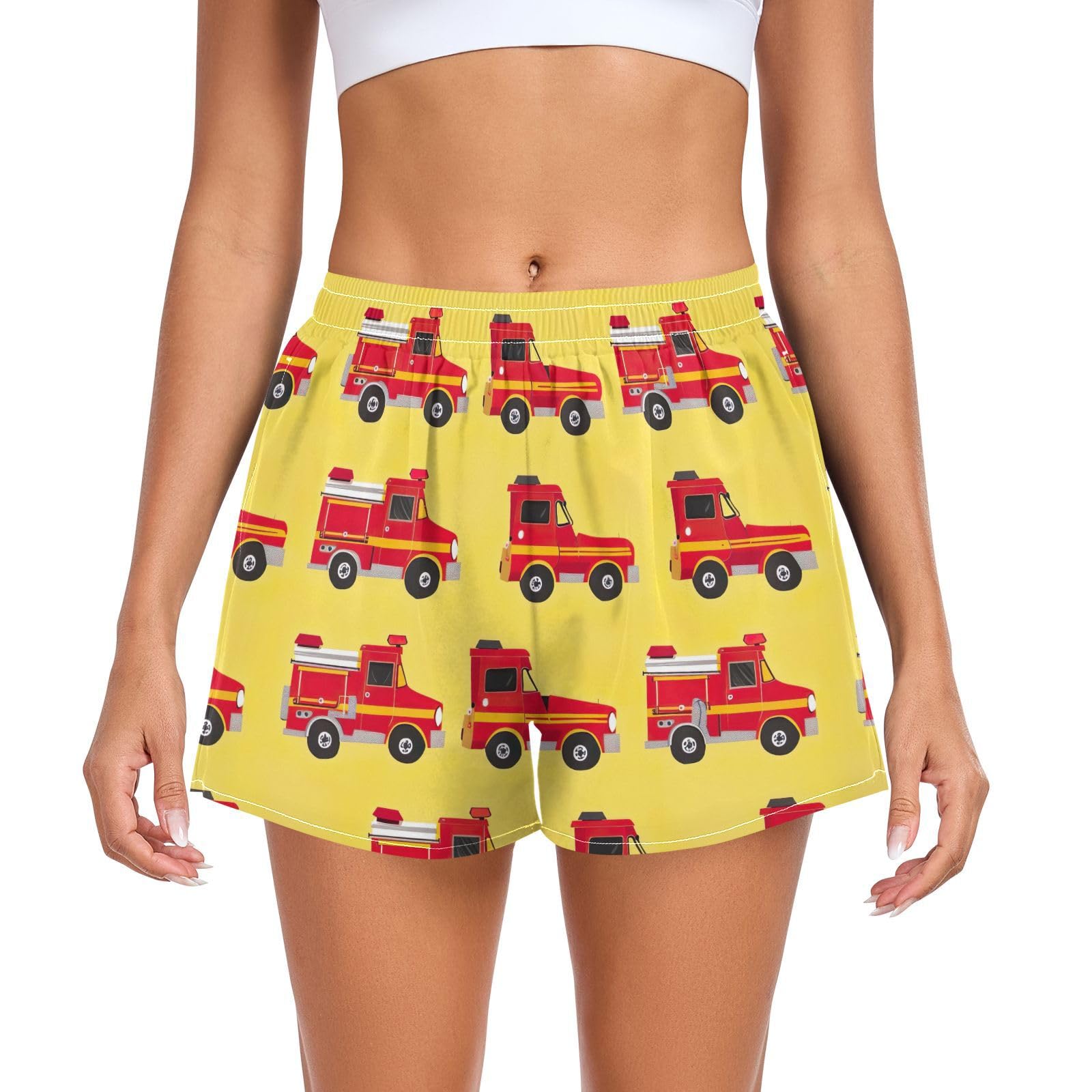 UMIRIKO Women Athletic Shorts Cartoon Fire Truck Running Shorts for Women 2XL 202b5796