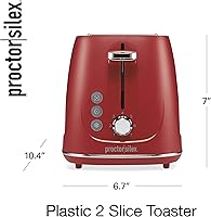 Vista 8 de Proctor Silex Plastic 2 Slice Toaster, Bagel, Defrost & Cancel Buttons, Browning Control With 7 Shades, Auto Shutoff, Slide-Out Crumb Tray, Red