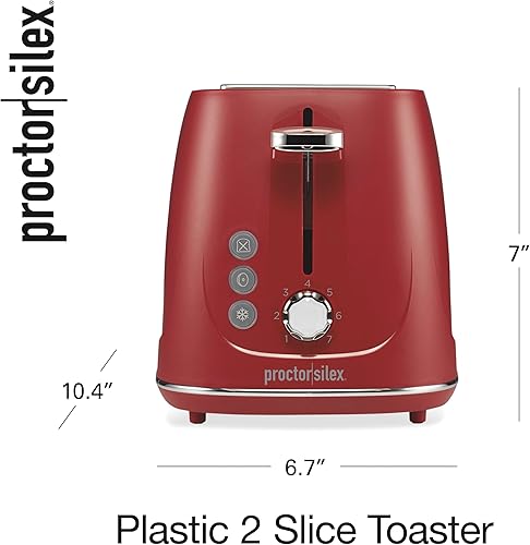 Miniatura 8 de Proctor Silex Plastic 2 Slice Toaster, Bagel, Defrost & Cancel Buttons, Browning Control With 7 Shades, Auto Shutoff, Slide-Out Crumb Tray, Red
