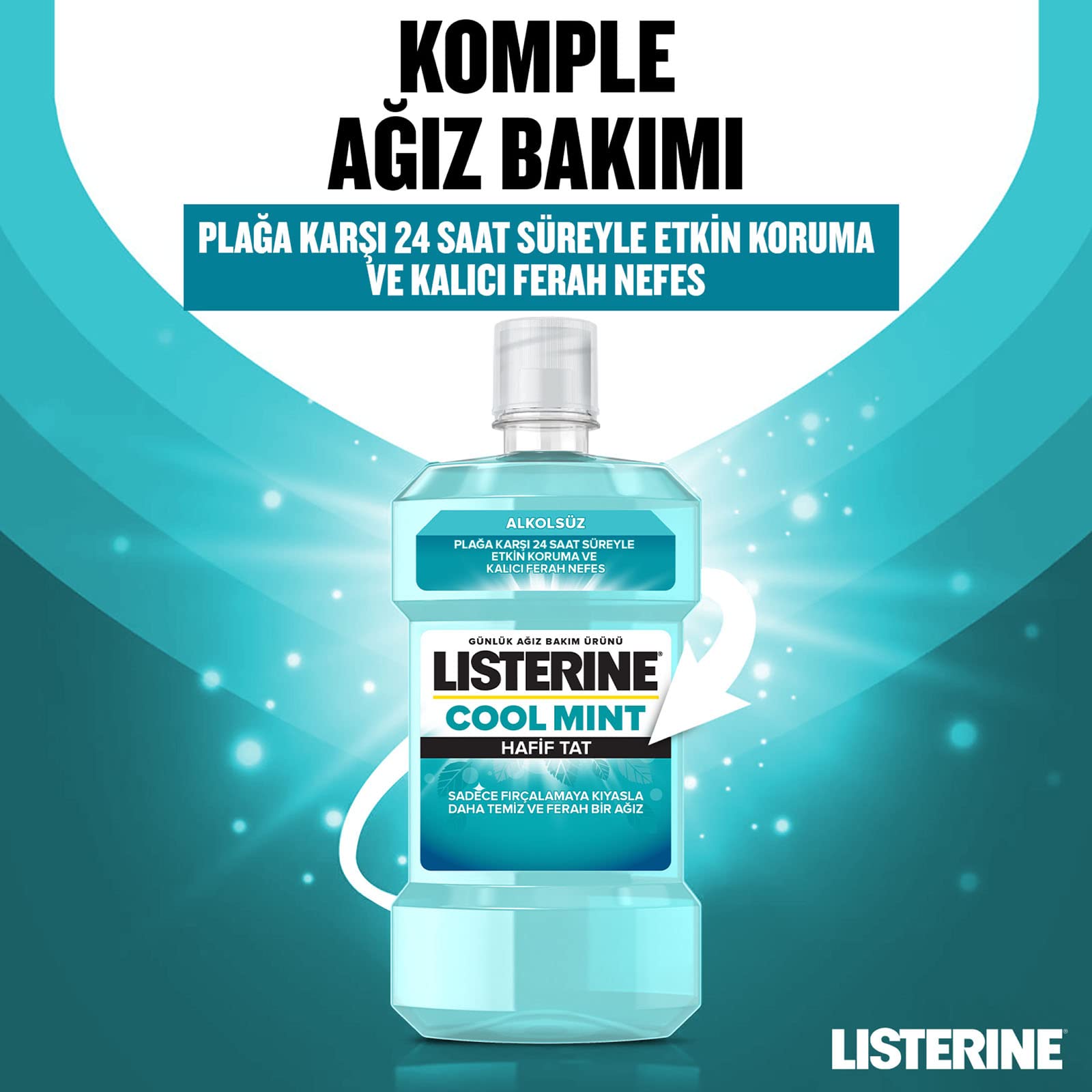 Listerine Cool Mint Hafif Naneli Alkolsüz Günlük Ağız Bakım Ürünü (1 x 500 mL)