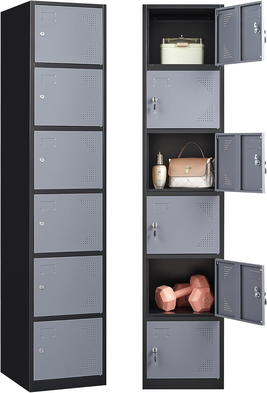 Letaya Metal Storage Locker for Employees,6 Door Lockable Steel Organizer Cabinet for Work,School,Gym,Home,Office,Staff,Kid Room (6 Door-Black Gray)