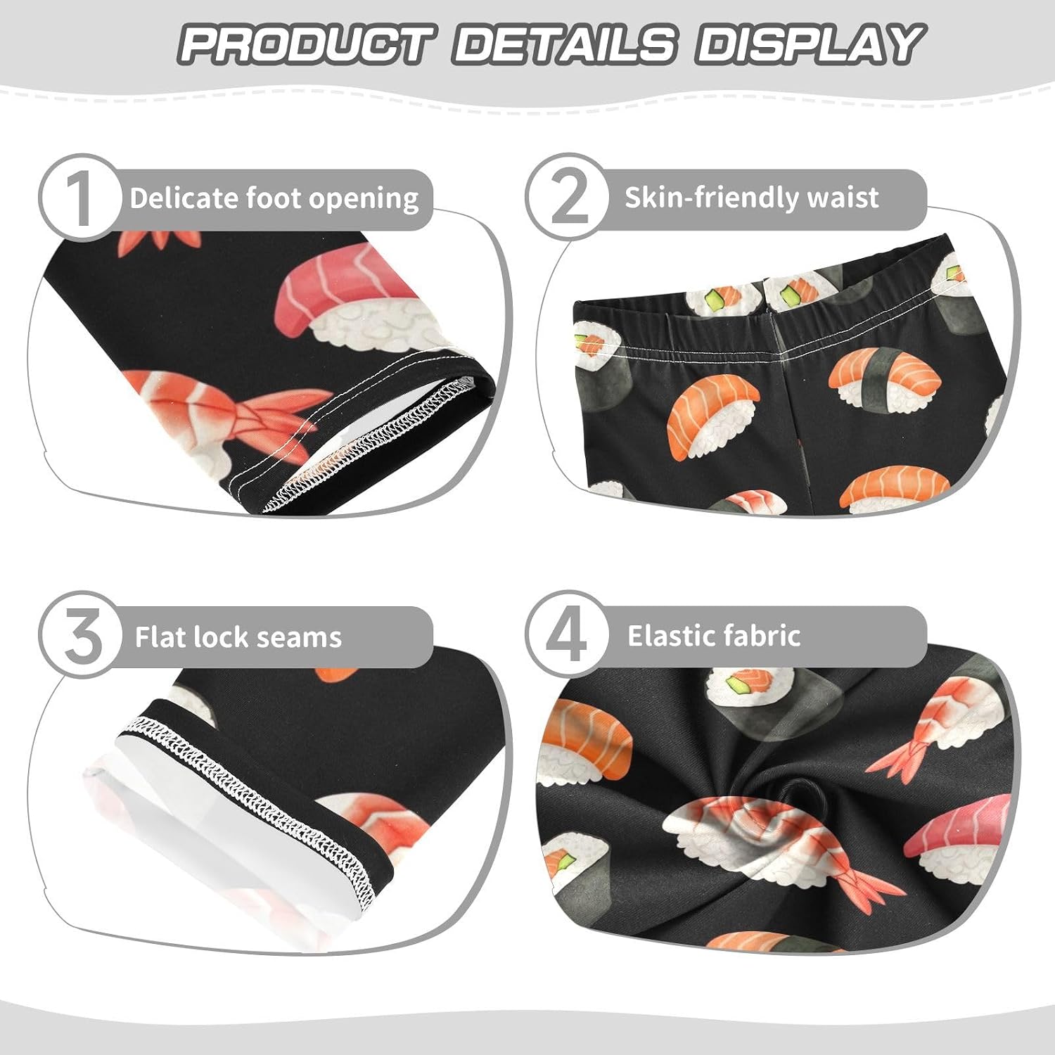 GAIREG Full-Length Girls Leggings Cute Sushi Black