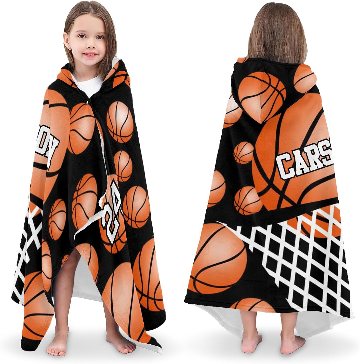Hooded Towel Kids Orange Sport Basketball Bath Towels with Hood Microfiber Kids Beach Towels Baby Pool Beach Towel for Boy Girls