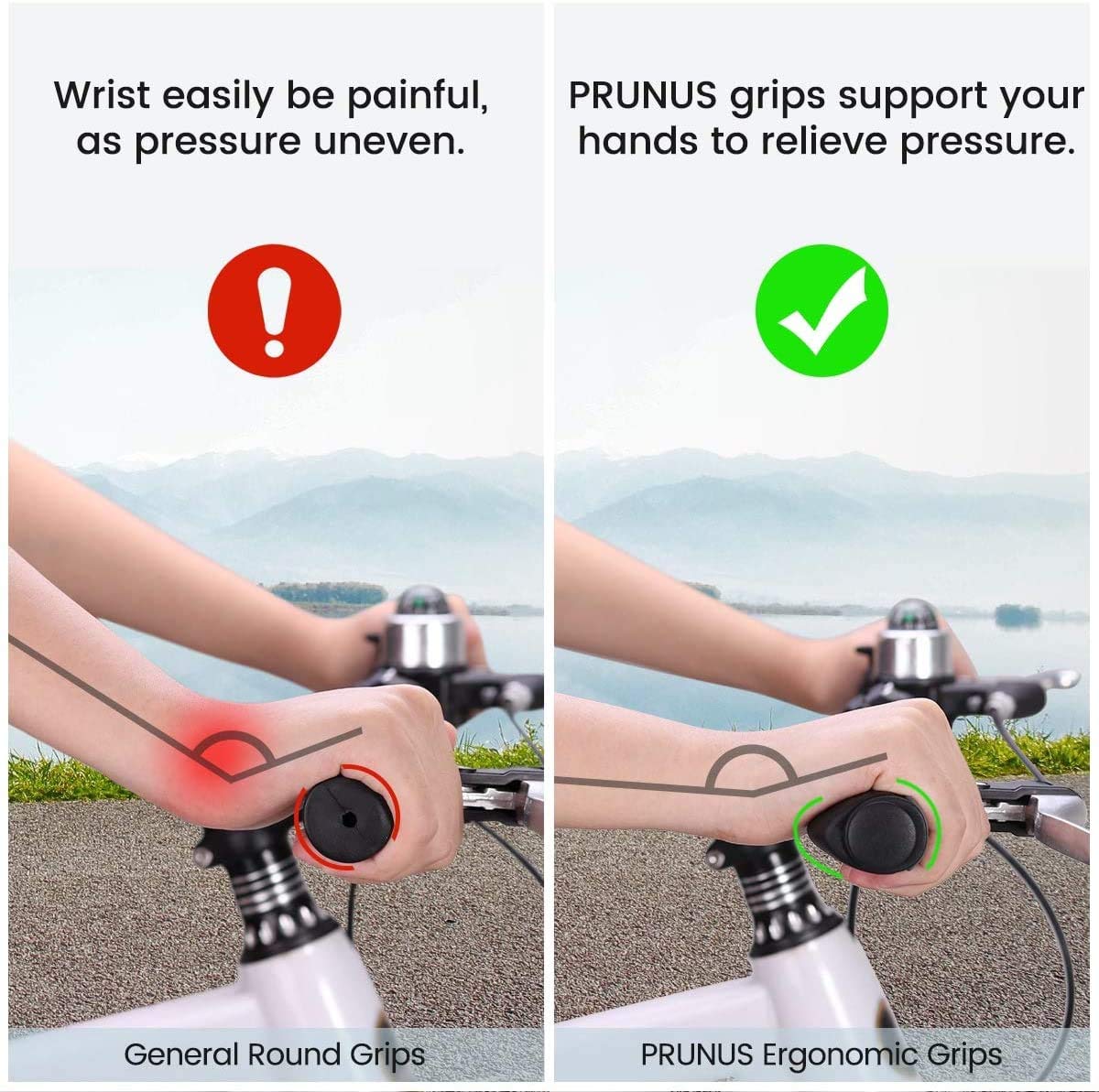 PRUNUS Design Ergonomique, Poignée de Guidon générique pour vélo de Montagne MTB 22.2mm