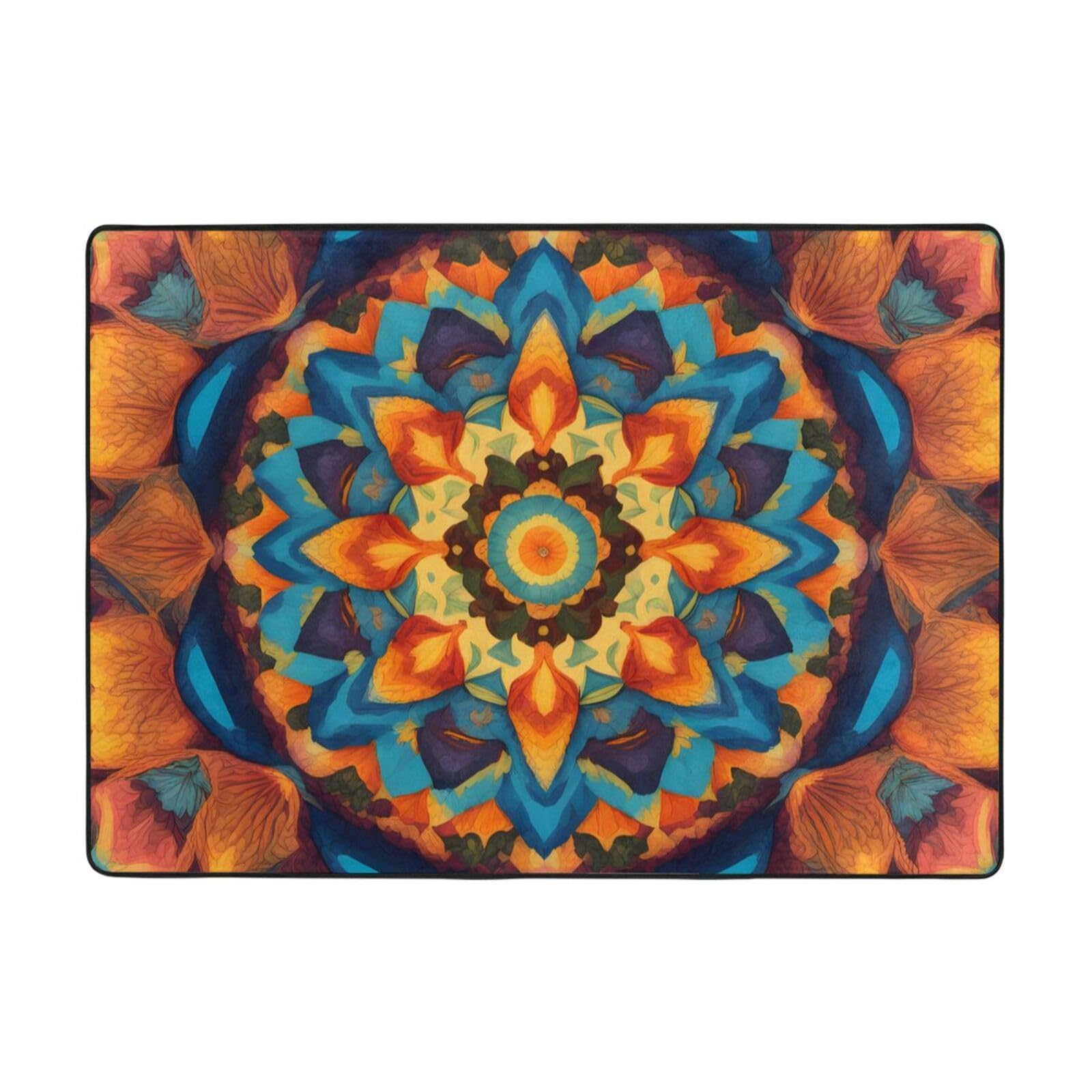 Tapis kaléidoscope mandala géant 203x147 cm doux et fin