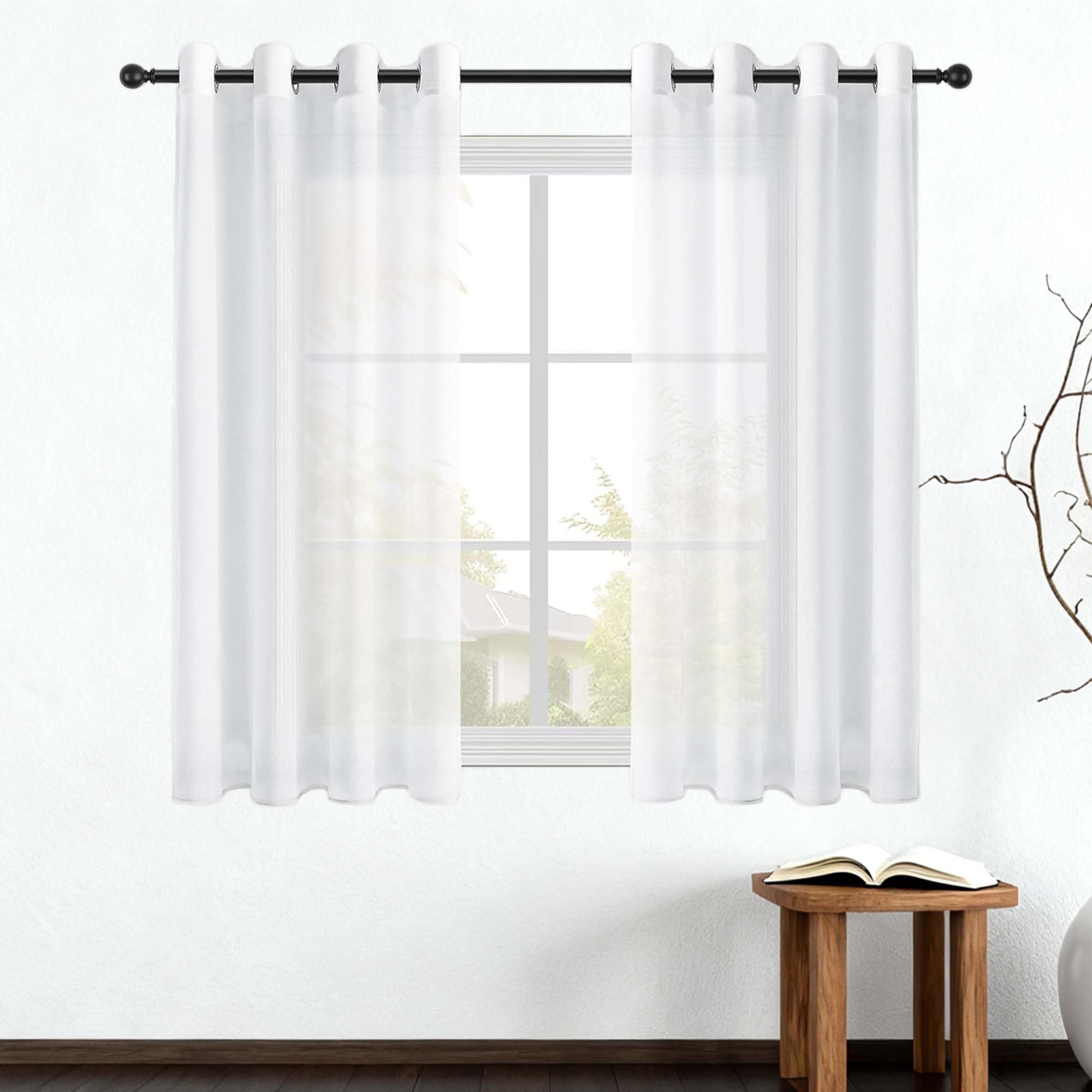 Voilage fenêtre 260x345 cm blanc rideau semi-transparent pour grand salon