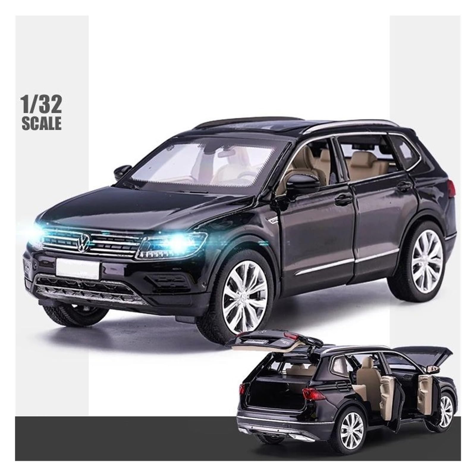 Maßstab 1/32 für Tiguan L SUV, Druckgusslegierung, Miniatur-Auto-Modell, Sammlerstück, Souvenir, geeignet für Dekoration, Schwarz