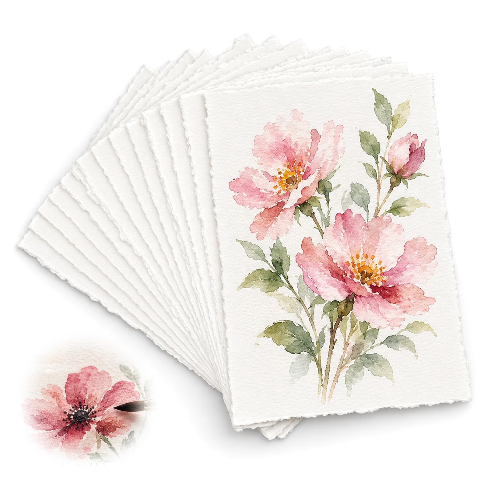 Ruytx 30 Sheets Handmade Watercolour Paper 4x6in Deckle Edge 300 GSM White