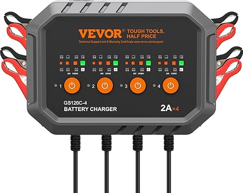 VEVOR LiFePO4 - Cargador de batería inteligente, 2A x 4, plomo ácido (AGMGelSLA), cargador de batería totalmente automático para barco, motocicleta,