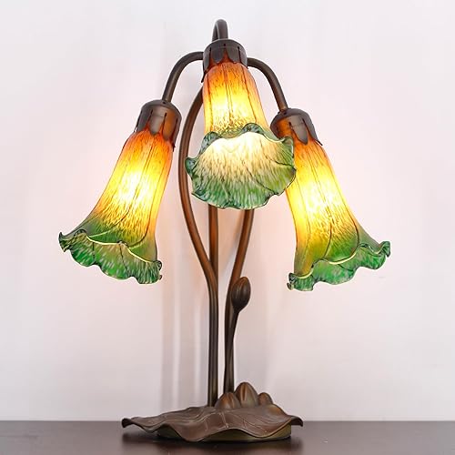 Miniatura 8 de Lily - Pantalla de repuesto para lámpara de cristal con tulipán, color marrón y azul, estilo Tiffany