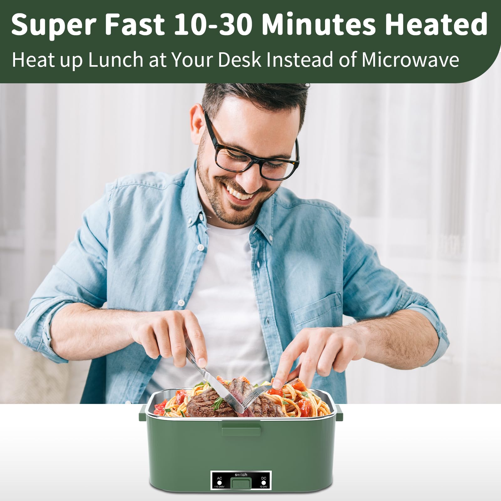 Elektrische Voedselverwarmer Lunchbox, Draagbare Elektrische Verwarming Lunch Warmer Box 12V Auto gebruik met Verwijderbare RVS Container, met een Lepel en een Vork (Oranje