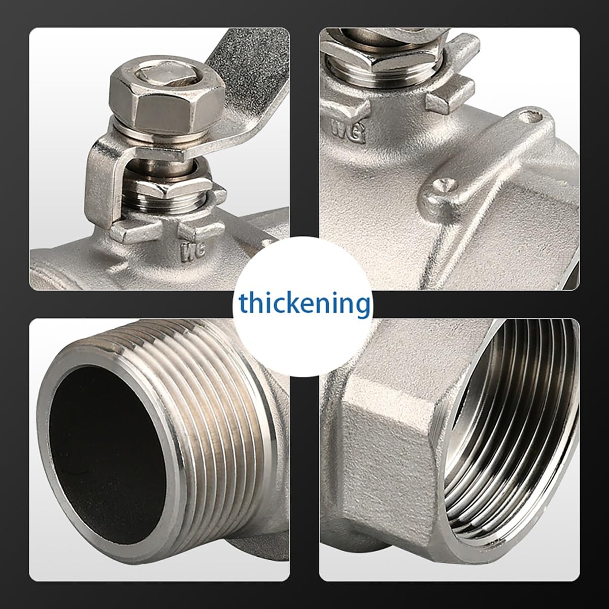 Valvola A Sfera 1 1/4" DN32 Femmina X Maschio - Acciaio Inox 304, 1000 WOG, Per Acqua, Aria, Olio
