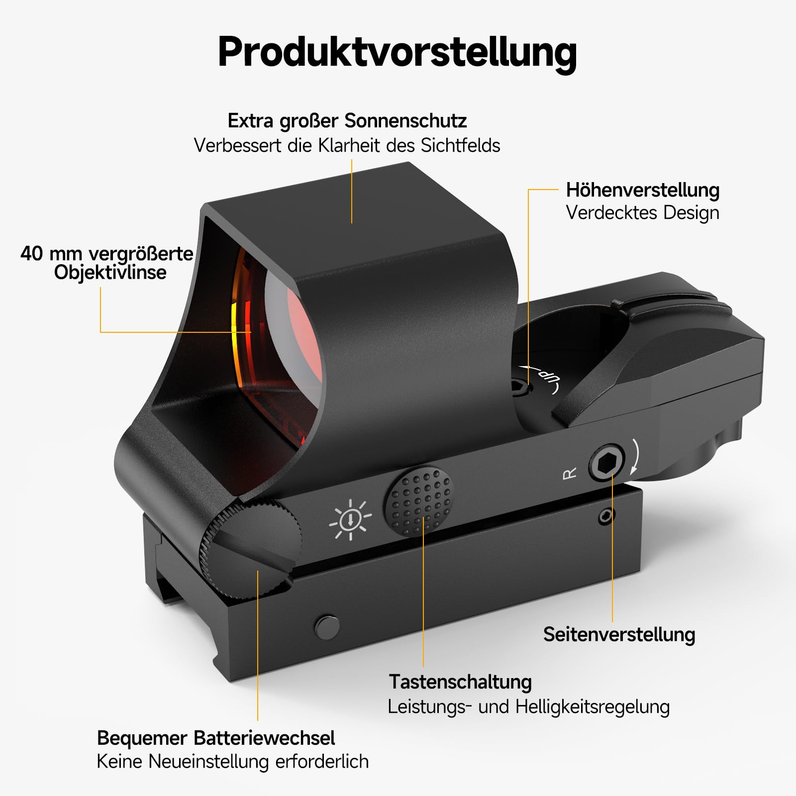 Red Dot Viser - Zielfernrohr 4 Absehen, Reflexvisier mit Mehreren Absehen und Picatinny Schienenhalterung