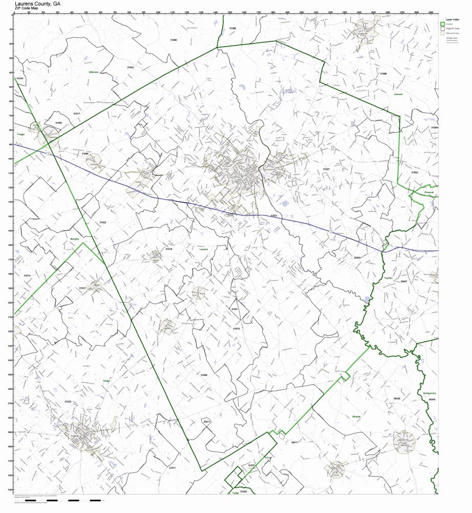 Laurens County, GA ZIP Code Map Not Laminated