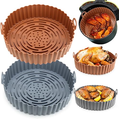 Revestimientos de silicona para freidora de aire 2 unidades reutilizables de silicona redondos para freidora de aire accesorios de horno 8 pulgadas