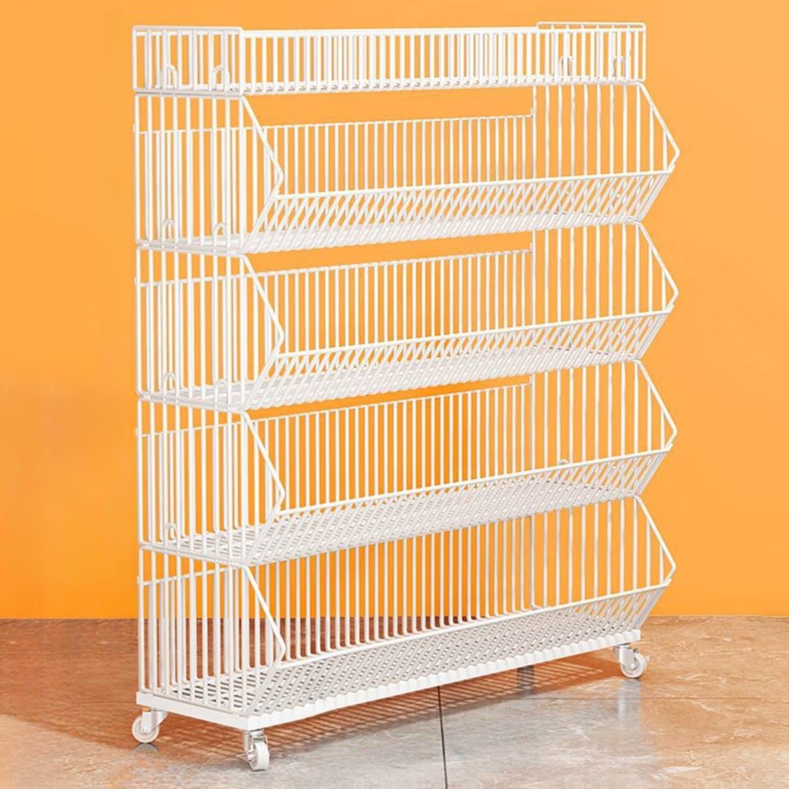 Supermarket Fruit Vegetable Display Shelf Stand, Floor-Standing Big Wire Snack Candy Rack Metal, Commercial Potato Chips Holder for Convenience Stores (Color : White, Size : 60x45x140cm/23.6x17.7x55