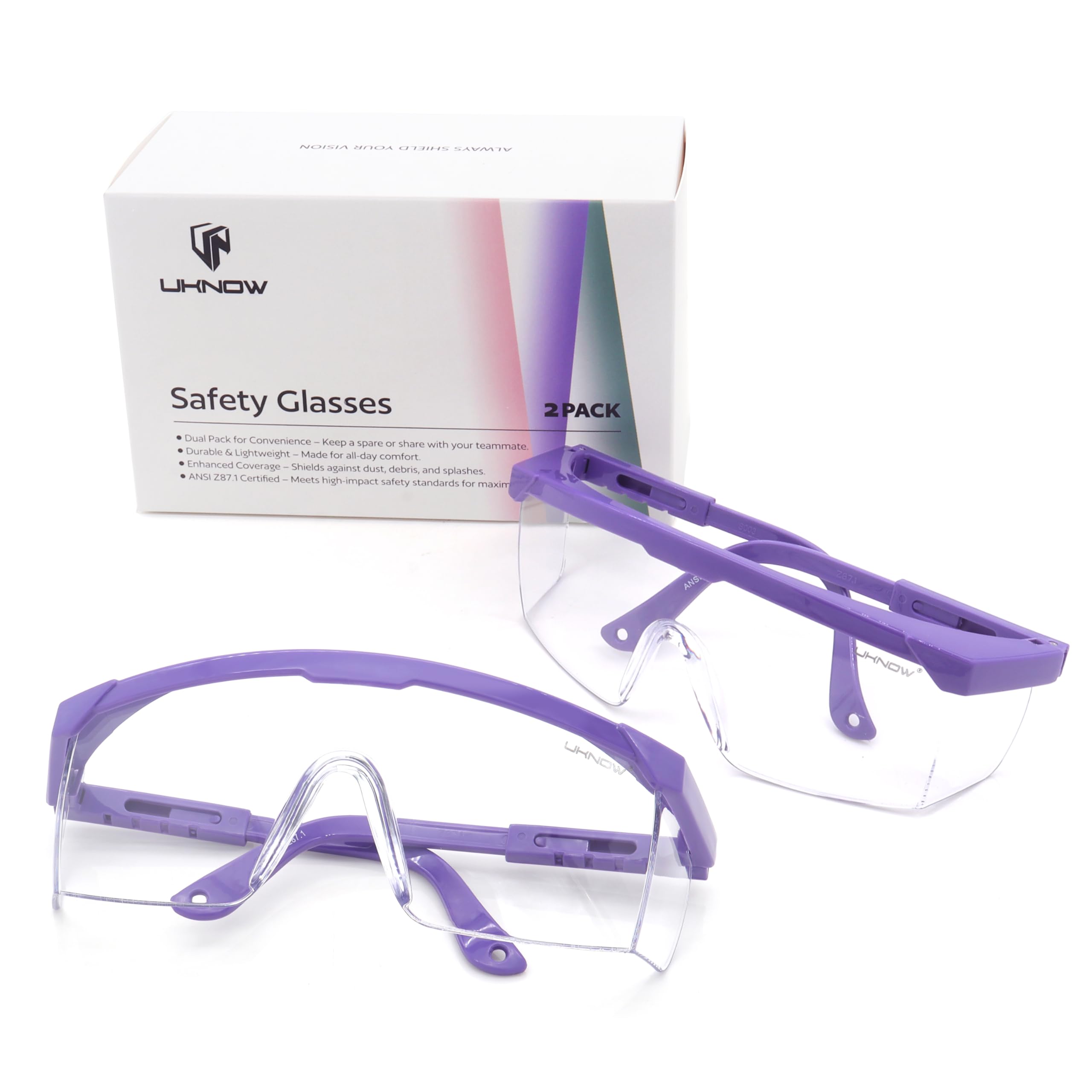 UKNOW Gafas de seguridad antivaho ANSI Z87.1, gafas protectoras ajustables, lentes transparentes de laboratorio, paquete de 2