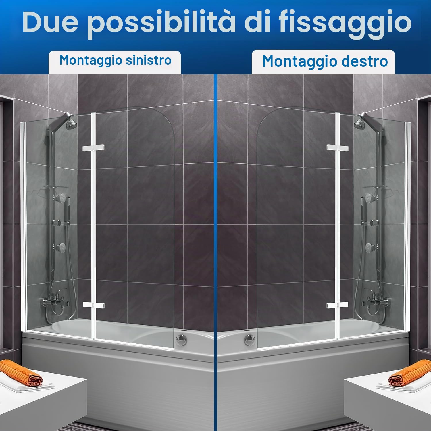 Schermo doccia per vasca da bagno, 120x140 cm, 3 pezzi pieghevoli, divisoria per doccia, con vetro di sicurezza ESG da 6 mm, Schermo doccia in vetro per vasca da bagno, trasparente argento