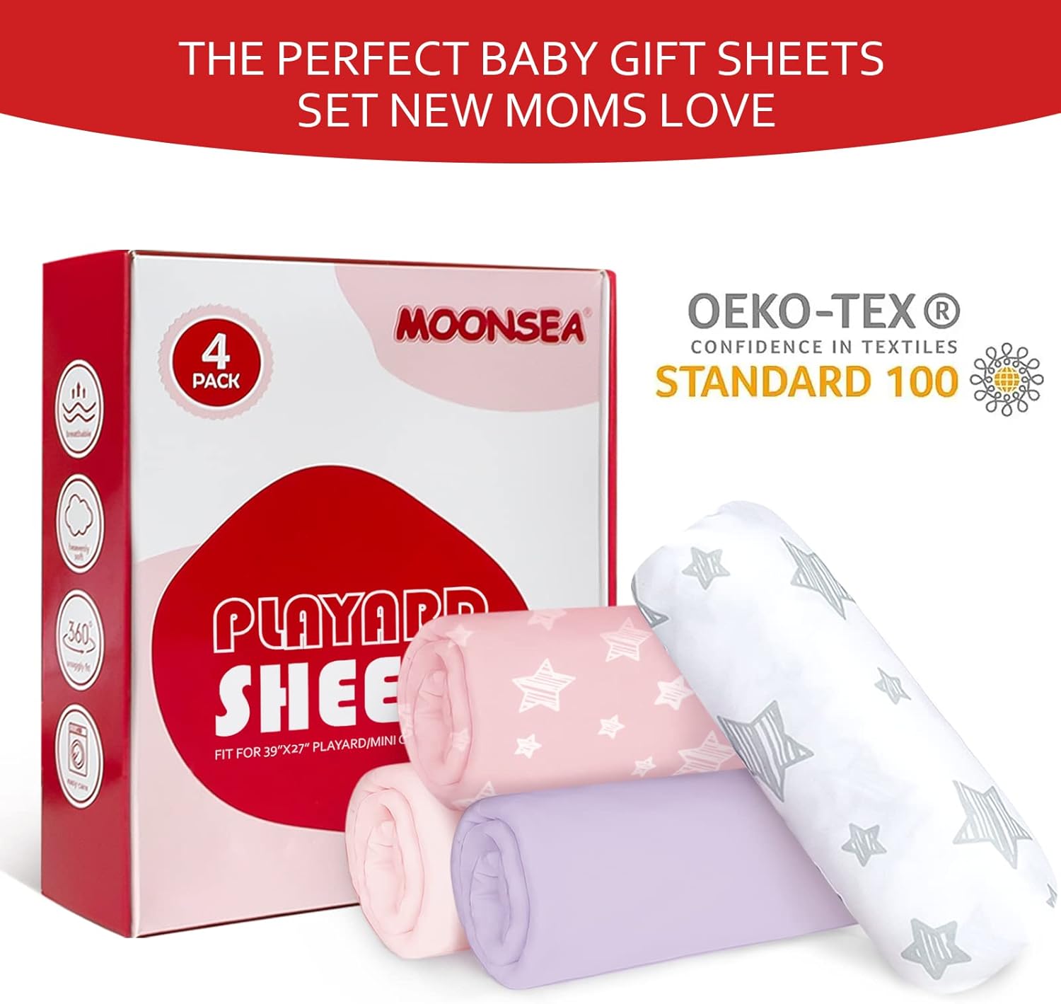 Pack and Play Sheets Girl, 4 Pack Mini Crib Sheets, Stretchy Pack n Play Playard Fitted Sheet, Compatible with Graco Pack n Play, Soft and Breathable Material, Pink - Image 4