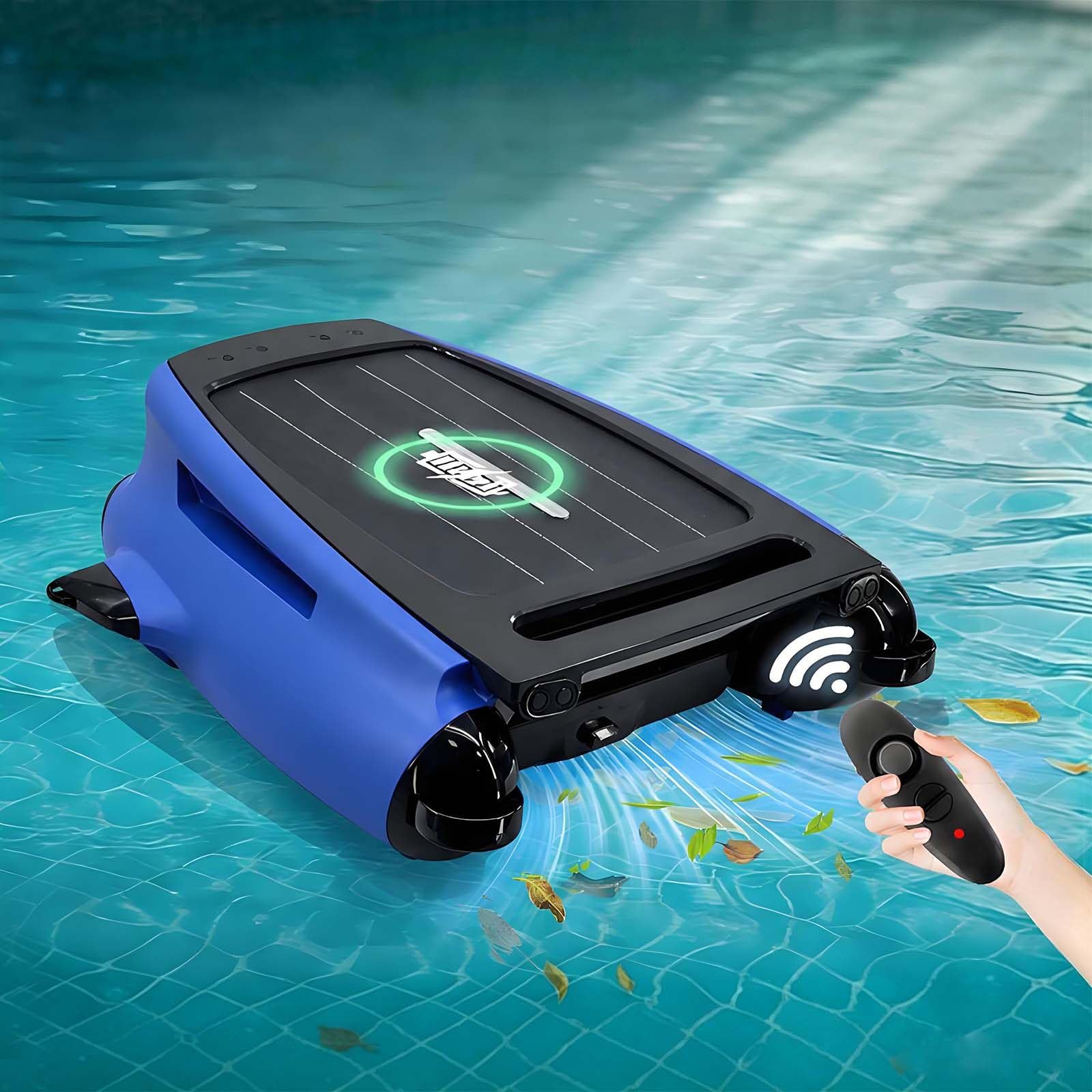 QFGain Solar Robotic Pool Skimmer – Covers 200m² for Large Pools Blue