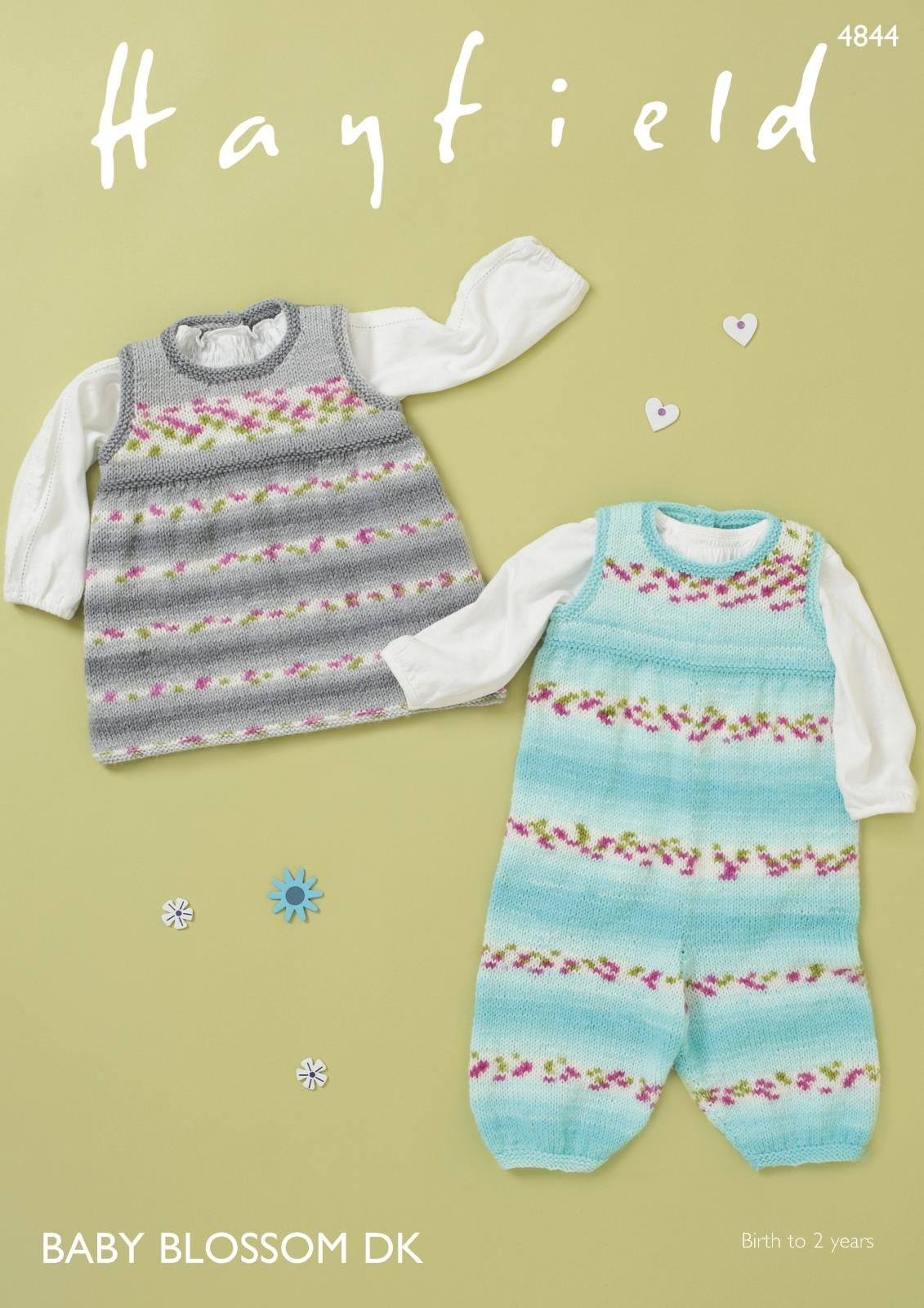 Hayfield Blossom Baby DK Knitting Pattern - 4844 Pinafore & Dungarees
