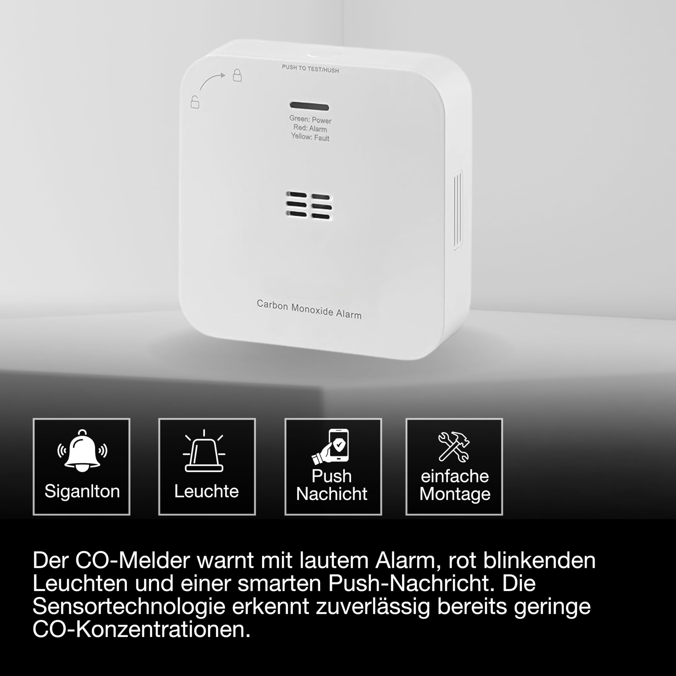 OSRAM SMART+ WiFi Kohlenmonoxidmelder in Weiß, 1er-Pack, EN 50291, IP20-Schutz, für den Innenbereich geeignet