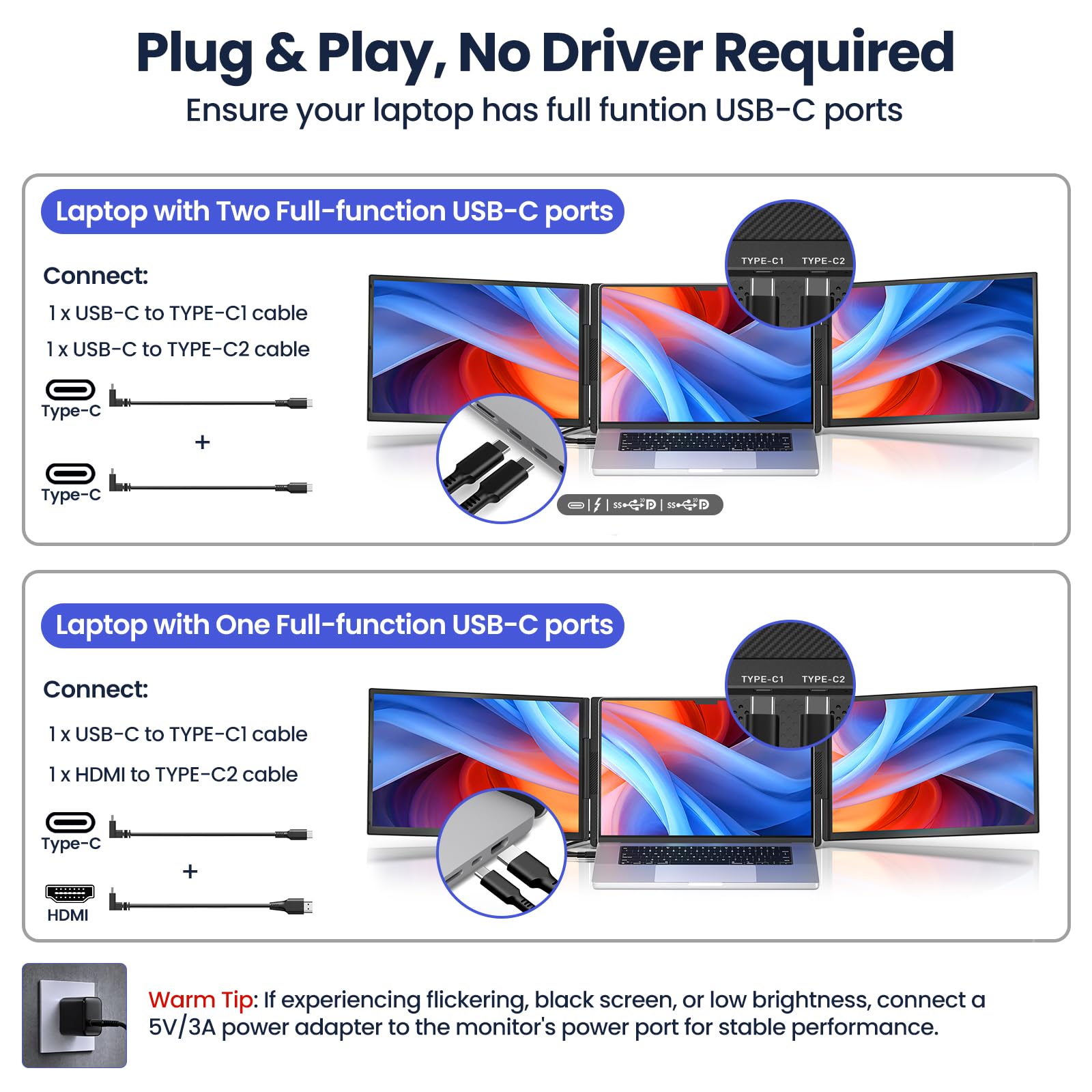 16" Laptop Screen Extender, Dual 1200P IPS Displays, No Clamps, Ultra-Slim view 3