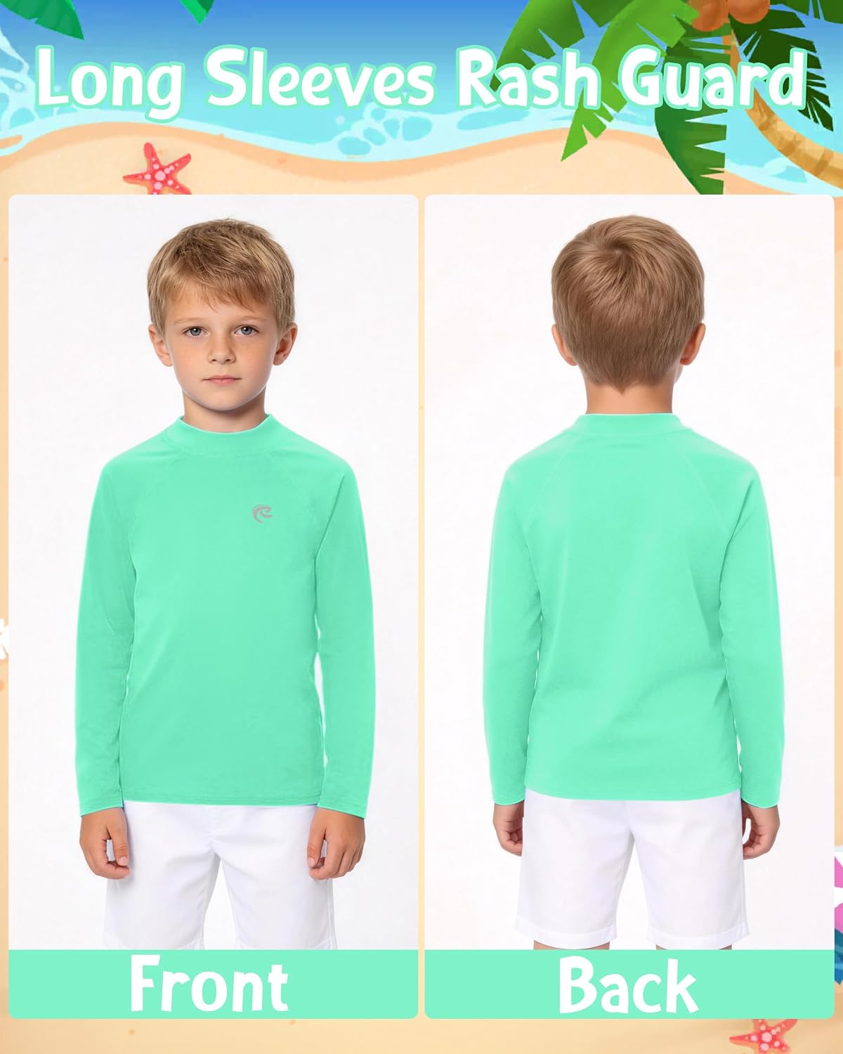 Boys' Long Sleeve Rash Guard, UPF 50+ Swim Shirt Toddler Kids, Quick Dry SPF UV Sun Protection Water Shirts for Beach Surf Swimming