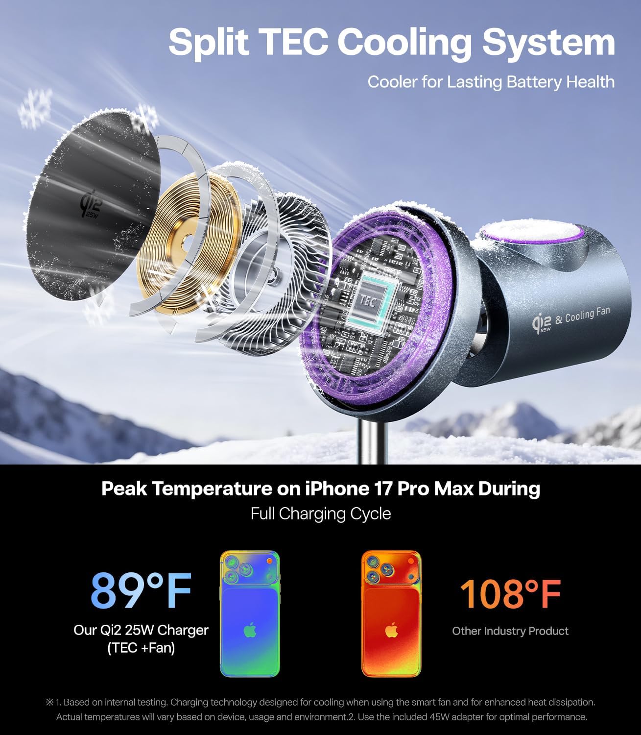 Qi2.2 Certified 25W Fast Charging Station with Cooling Fan, 3 in 1 Wireless Charger Design for MagSafe Charger for iPhone 17/16(iOS 26)/Pixel 10, Charging Stand with 45W Adapter for iWatch & AirPods - Image 5