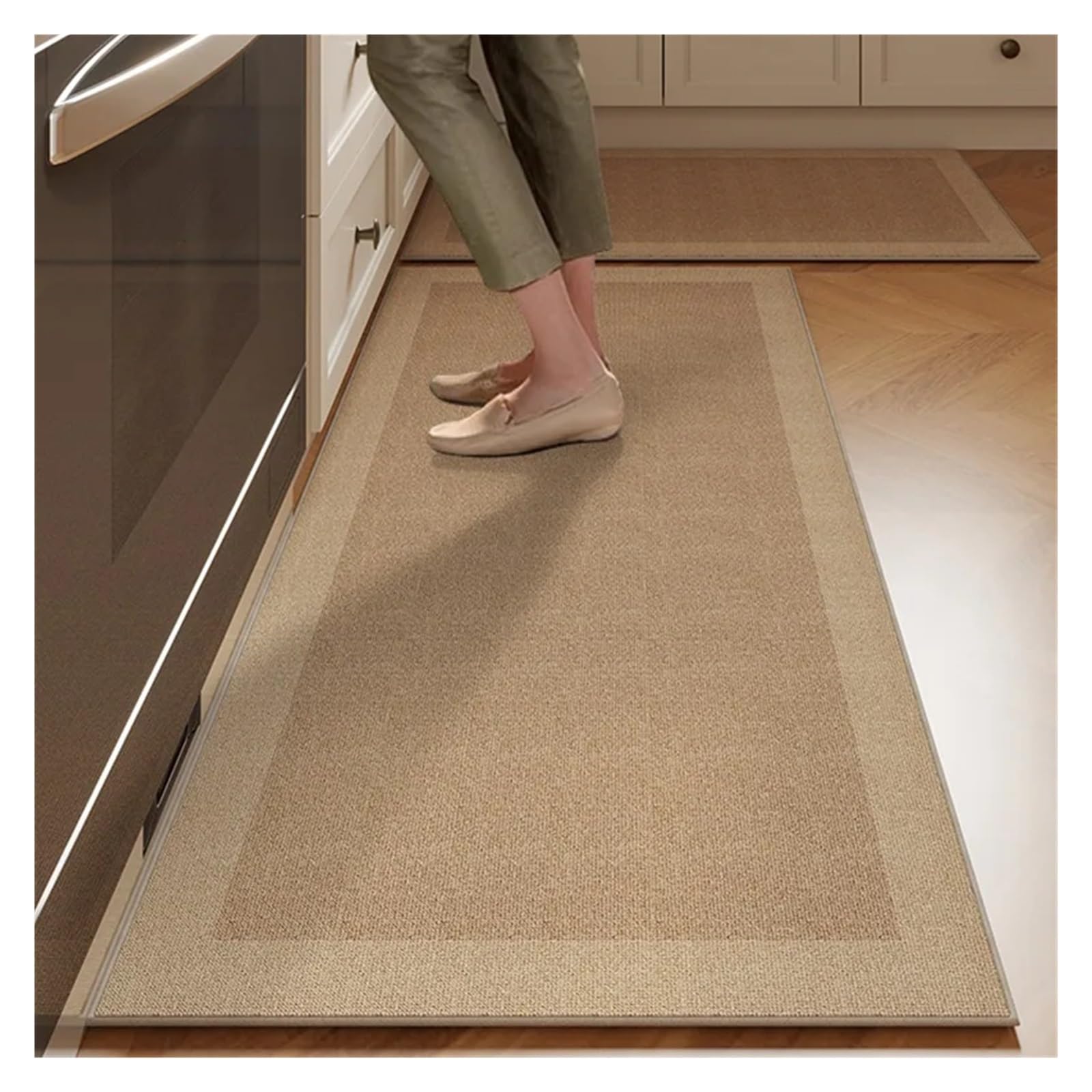 Tapis de cuisine marron effet lin parfait pour réchauffer le sol de la maison